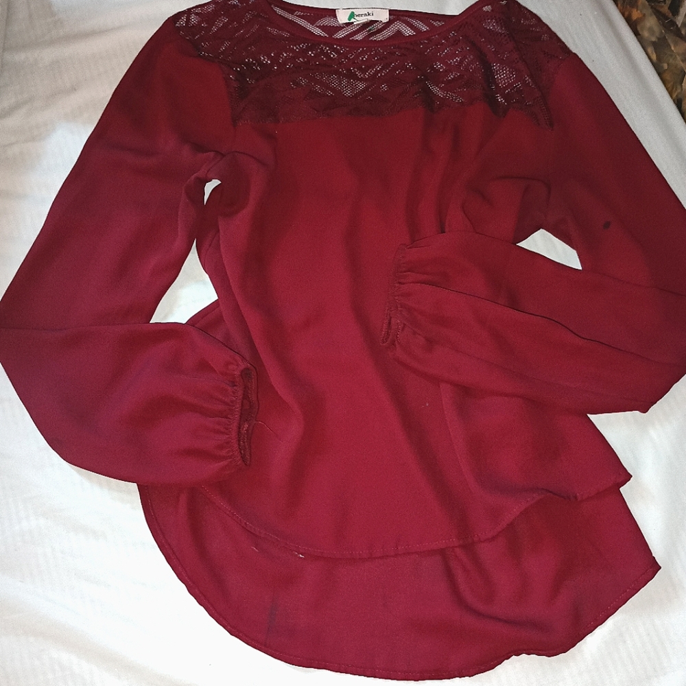 Meraki Red Sheer Lace Blouse Sz Small